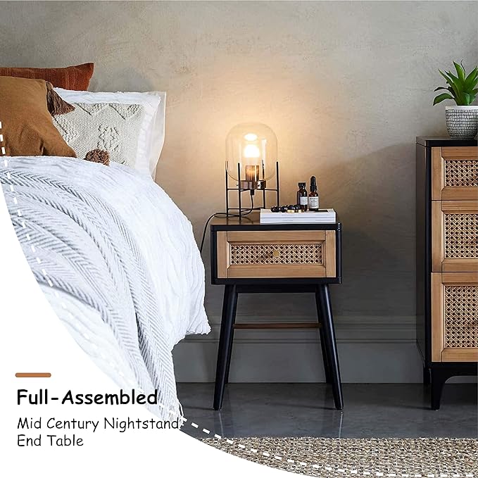 COZAYH Set of 2 Fully-Assembled Modern Farmhouse Clean-Lined Nightstand, End Table with 1 Drawer, Black