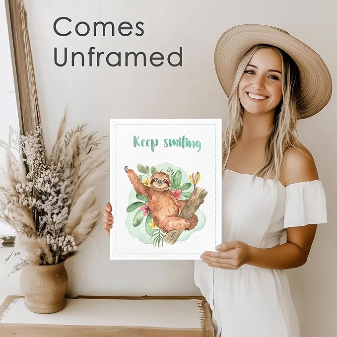 Sloth Art Prints (Set of 4) - Unframed - 11x14 | Perfect for Adding a Touch of Whimsy to Your Living Room, Bedroom, or Nursery | Ideal Wall Decor for Animal Lovers and Fans of Cute, Laid-back Decor