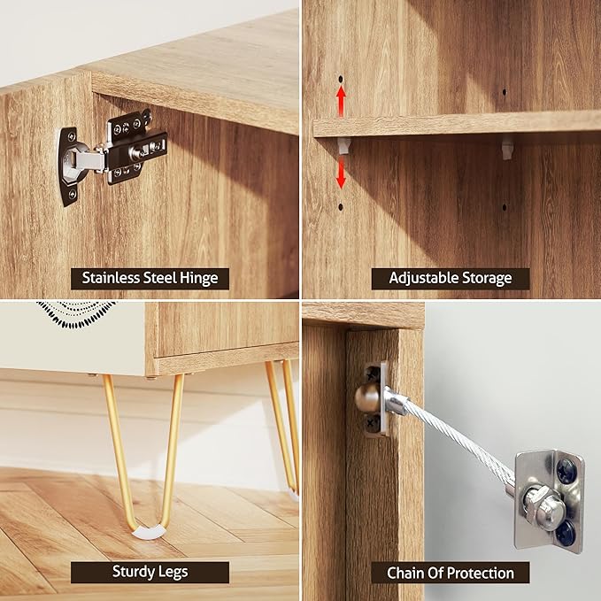 SIGNWIN Sideboard Buffet Cabinet, Kitchen Storage Cabinet with 2 Doors, Duotone Black Geometric Landscape, Cupboard Console Table for Dining Room - 35" L x 18" W x 29" H