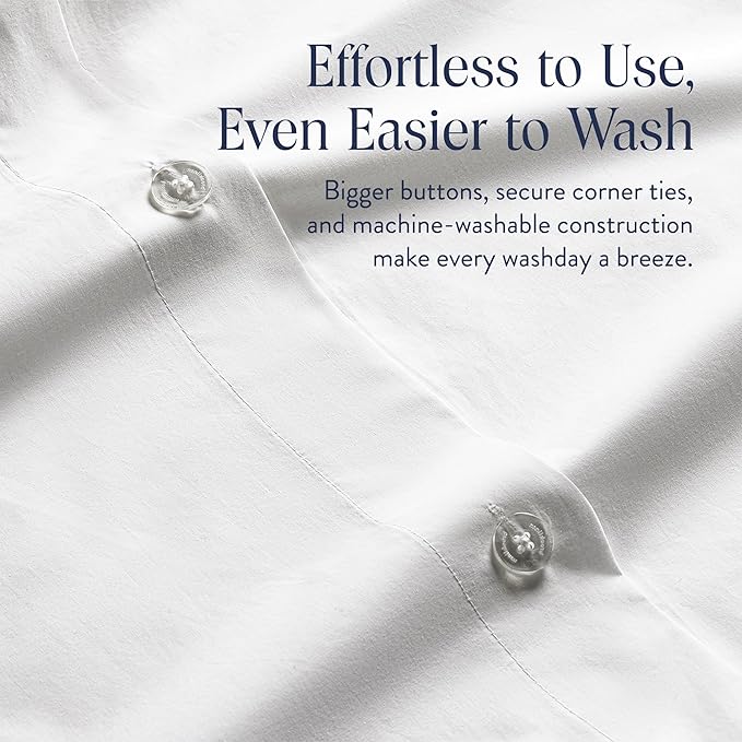 Brooklinen Luxury Percale Duvet Cover – 100% Cotton, Cool, Crisp, Extra-Long Corner Ties, Button Closure, Soft & Breathable – Machine Washable, Duvet Cover Full/Queen Bed Sizes (White)