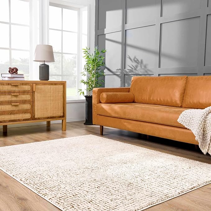 BoutiqueRugs Keita Contemporary Mosaic Area Rug - High Pile Fluffy Soft Shag Carpet for Living Room, Bedroom - Cream, Brown - 18" x 18" Sample