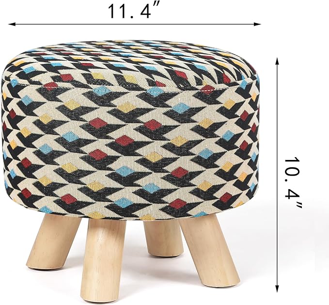 Asense Small Round Ottoman Foot Rest Stool Fabric Padded Seat Footstool Ottoman with Anti-Slip Wooden Legs (Multi-Color,Fabric)