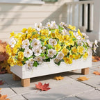 Fall Flowers Fake Flowers Mums for Outdoors Autumn Decoration, 6 Bundles Artificial Flowers Faux Silk Plants Realistic UV Resistant for Outside Planter Patio (Yellow White)