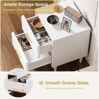 Alohappy Mid Century Modern Nightstand, Fluted Bedside Table with Storage Drawers, End Table for Bedroom, Living Room, White 1pc