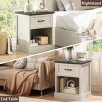 CARPETNAL 20" Farmhouse Nightstand, End Table with Large Drawers & Open Storage, Side Table, Bedside Cabinet for Bedroom, Living Room, White