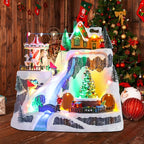 Christmas Village House Musical Christmas Village Skiing on The Mountain Carousel Train Collectible Buildings with LED Lights Vacation with USB Indoor Figurines Decoration