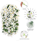 Faux Bougainvillea Artificial Flowers Plants for Outdoors Outside Decoration, 2 PCS White Fake Flowers UV Resistant Look Real Silk Long Trailing Vines for Front Door Porch Planter Patio Garden Yard