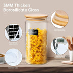 17oz - 4 Pack Glass Jars with Bamboo Lids, Glass Food Storage Containers with Airtight Lids, Air Tight Pantry Storage Containers for Coffee, Sugar, Spice, Meal Prep Jars for Salad & Fruit