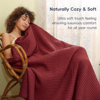 PHF Ultra Soft Waffle Weave Blanket King Size 104"x 90"- Washed Lightweight Breathable Cozy Woven Blanket for Bed - Aesthetic Decor for Couch Bedding Sofa Home Car - Wine