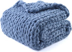 YnM Chunky Throw Blanket, Medium-Weight, Hand Knitted with Chenille Yarn, Skin Friendly, Ventilated and Breathable, Machine Washable, Home Décor Piece for Couch Sofa and Bed (Chambray Blue 60x80 Inch)