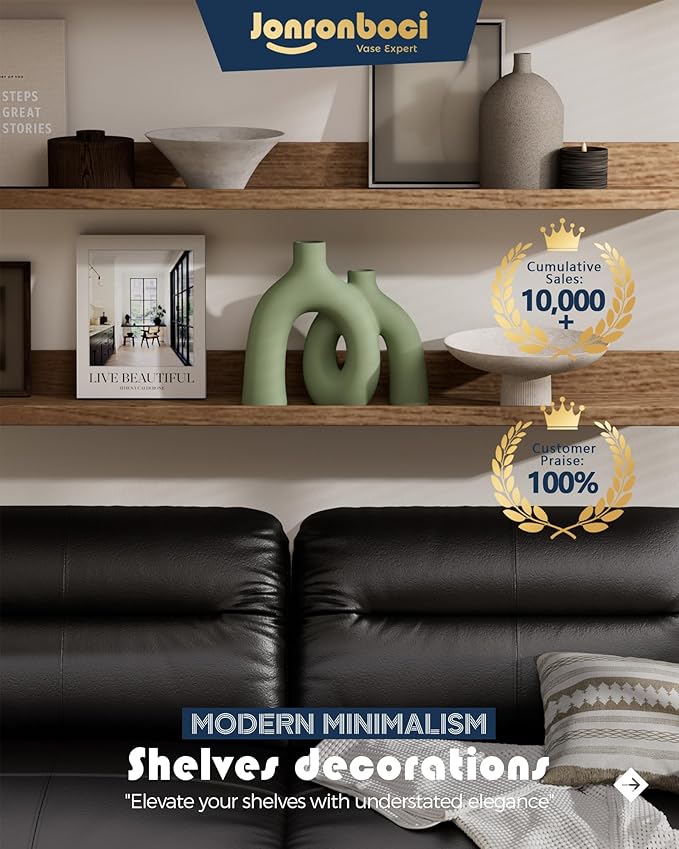 Hug Donut Decorative Vase Set - Sage Green Modern Nordic Boho Style Vases Home Decor,Matte Ceramic Decorations for Living Room Shelf, Bookshelf Mantle Entryway Table or Console Décor(Green)