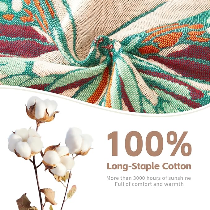 Cotton Throw Blanket Pure Cotton Floral Pattern Large Throw Blanket for Bed Summer Blanket Throw Farmhouse Decor Sofa Cover Bed Decoration (80"x90",05-Butterfly and Flower)