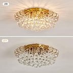 CVKASH 4-Lights Crystal Chandelier Modern Semi Flush Mount Ceiling Light Fixture Ceiling Lighting for Living Room Hallway Dining Room Kitchen Bedroom (Gold)