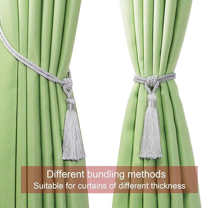 Fenghuangwu Curtain Tiebacks Tassel Tie-Backs, Rope Curtain tie Backs Handmade Curtain Holdbacks Made from Polyester (White, 6p)