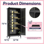 75" Storage Cabinet, Metal Pantry Cabinet, Kitchen Pantry Storage Cabinets with Doors and 4 Shelves, Cabinets for Laundry Room, Living Room, Dinning Room, Assembly Required, Black