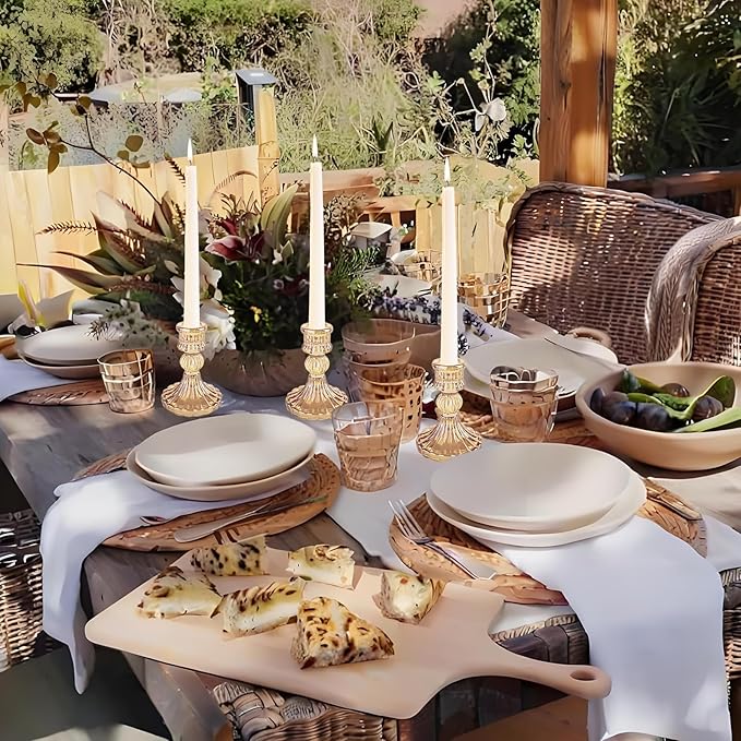 Glass Candlestick Holder,Striped Taper Candle Holders,Set of 6 Candle Stand for Table Centerpieces, Home Decor,Weddings,Festival and Parties (Amber Stripe Pattern)