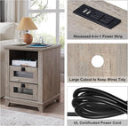 Nightstand with Charging Station,OKD 18'' Industrial & Farmhouse End Table with 2 Drawers & Open Cubby, Rustic Mesh Drawer Sofa Side Table w/Storage for Bedroom, Living Room, Office, Light Rustic Oak