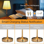 Cordless Table Lamp Rechargeable Vintage Gold-5000mAh Battery Operated Lamp for Decor, 2700K Stepless Dimming Touch Control Wireless Lamp for Bedroom, Living Room, Office, Dormitory
