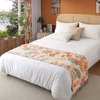 Boho Throw Blanket Full Size, Soft Cozy Cotton Muslin Quilt Blanket for Bed Decor, Floral Patterned Couch Sofa Chair Cover, Vintage Farmhouse Cottage Tapestry Woven Blanket, Coral&Green