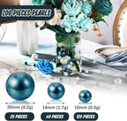200 PCS Navy Blue Vase Fillers, Pearls Bead for Centerpieces Vases, 10/14/20 MM No Hole Beads, Fake Pearls for Wedding Birthday Anniversary Theme Party Table Centerpieces Decor