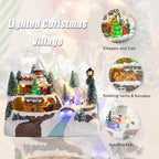 Vigdur Christmas Village Houses - Animated Christmas Village with Colorful Lights & 8 Xmas Music Battery Powered Xmas Collectible Buildings for Home Tabletop Gift