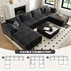 157.5" Cloud Couch Oversized Modular Sectional Sofa for Living Room,Modern Sofa with Deep Seat，U-Shape Boneless Couch with 2 Ottoman,Comfy Upholstered Couches for Apartment, Studio, Office,Black