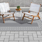 GENIMO Outdoor Rug Waterproof for Patio, 2.5'x8' Foldable Reversible Plastic Straw Runner Rugs and Carpet for Porch, Outside Area Mat for Rv, Deck, Picnic, Camper, Balcony, Beach, Grey & White