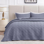 Love's cabin Twin Quilt Bedding Set Bluish Grey Bedspreads - Soft Bed Summer Lightweight Bedspread Comforter - Wave Pattern Bedding Coverlet for All Season - 2 Pieces (1 Quilt, 1 Pillow Sham)