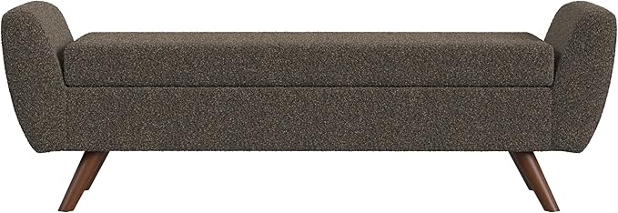 HomePop Modern Storage Bench with Wood Legs Home Décor|Bench with Storage for Living Room & Bedroom - Dark Brown Boucle