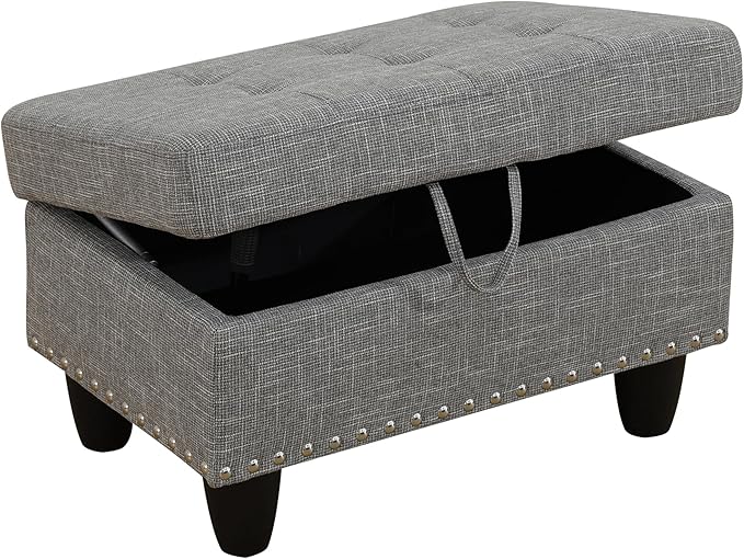 Ottoman Rectangular Storage Ottoman Bench, Flannel Footrest Stool Footstool with Lid for Living Room, Bedroom, Entryway, Gray, 29.1"x18.9"x17.3"