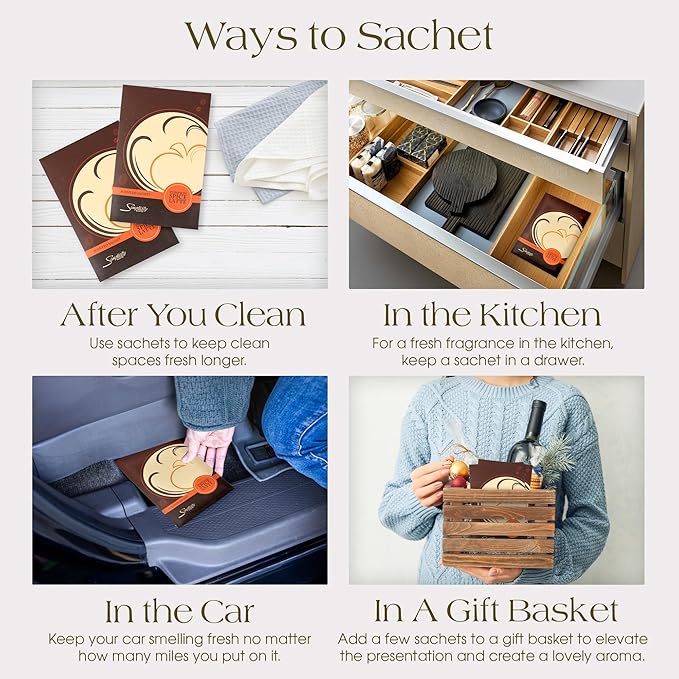 Pumpkin Spice Latte Scented Sachets Pack of 6, Fall & Winter - Long-Lasting Scented Bags, Home Fragrance, Air Freshener & Deodorizer for Closet, Room, Drawer, or Cars, Made in USA