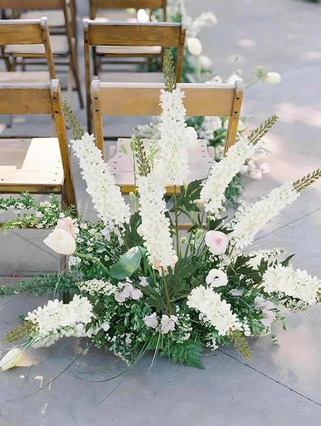 White Delphinium Artificial Flowers,6PCS Larkspur Silk Fake Flowers 29.5" Long Stem Faux Hyacinth Flowers for Tall Vase Wedding Home Garden Decor (White)