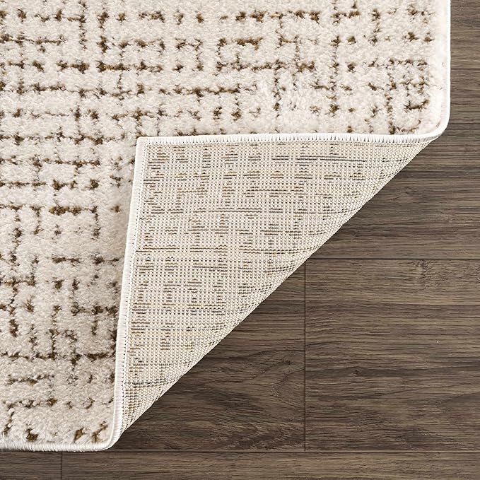 BoutiqueRugs Keita Contemporary Mosaic Area Rug - High Pile Fluffy Soft Shag Rug for Living Room, Bedroom, Dining Room - Cream, Brown - 8'10"12