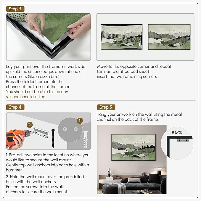 SIGNWIN 36"x60" Extra Large Framed Wall Art Green Line Art Mountain Landscape Illustration for Home Living Room Bedroom Decor (Frame Assembly Required)