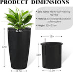 2Pack 22" High Modern Plant Pots Planter-Self-Watering Indoor/Outdoor Planting with Drain Holes, Water Level Monitor, Inner Bucket for Front Porch Patio, Black Rattan Conical