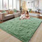 Large 8x10 Area Rugs for Living Room, Sage Green Soft Shag Rug for Bedroom, Non-Slip Ultra Fluffy Rug, Modern Plush Carpet for Girls Boys Kids Room Dorm, Fuzzy Rug for Home Decor Aesthetic