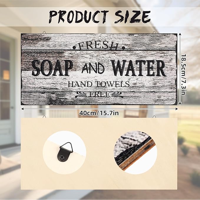 Jetec Farmhouse Bathroom Decor, Fresh Soap and Water Sign Vintage Bathroom Wood Plaque Rustic Wall Decor for Wall Art Decoration Restroom(Novel)
