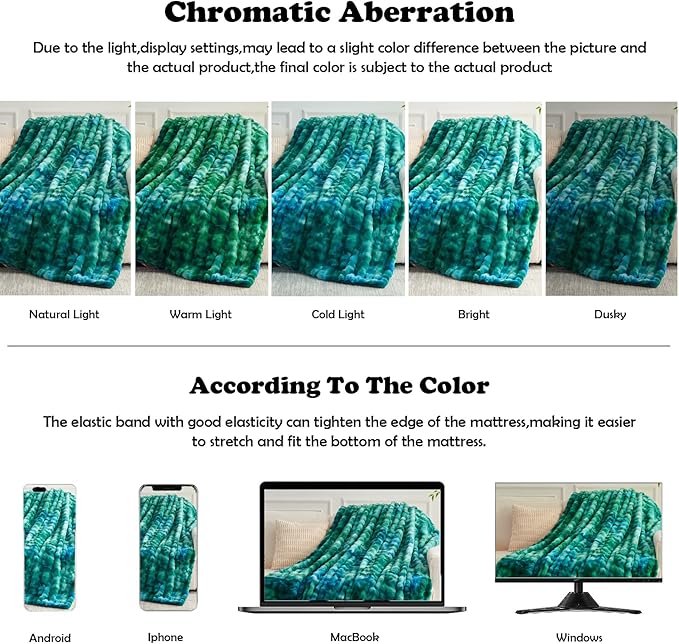 NEWCOSPLAY Faux Fur Throw Blanket Tie-dye Dark Teal Luxury Fluffy Thick Warm Bubble Blanket for Couch Sofa Bed 700GSM (Tie-dye Dark Teal, Throw(50"x60"))