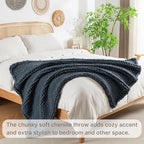 Chunky Knit Blanket Throw, 100% Hand Knit Throw Blanket Handmade Chenille Cable Knit Throw for Couch, Stylish Cozy Soft Rope Knot Crochet Blanket for Home Decor, Blue Mirage, 40x50 Inches