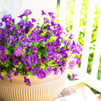 HyeFlora Artificial Flowers for Outdoors Fake Plants Outside Decoration, 12 Bundles Silk Purple Morning Glory with Eucalyptus UV Resistant Look Real Faux Flower for Planter Front Door Porch Patio Yard