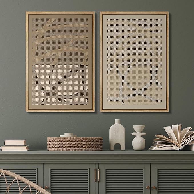 SIGNFORD Framed Canvas Print Wall Art Set Geometric Dot Patterns Earthy Beige and Brown Contrast Illustration Modern Art Decorative Nordic Nature for Living Room, Bedroom, Office - 16"x24"x2 Natural