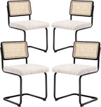 Natural Rattan Dining Chairs Set of 4, Modern Kitchen Chairs with Solid Wood Back, Upholstered Cesca Side Chairs with Comfy Linen Cushion