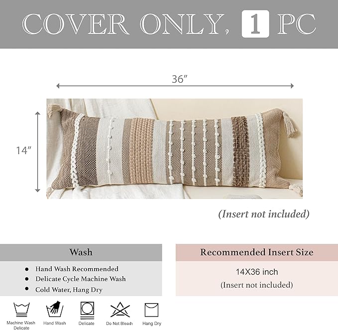BlissBlush Brown Decorative Lumbar Pillow Cover 14x36 Boho Long Body Pillow for Bed Farmhouse Lumbar Throw Pillow for Couch Modern Accent Textured Throw Pillowcase
