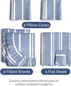 Split King Size 5 Piece Sheet Set - Comfy Breathable & Cooling Bed Sheets Set - Hotel Luxury Bedding for Women, Men, Kids, Teens, Boys & Girls - Deep Pockets & Wrinkle Free - Oeko-Tex - Blue Stripes 3