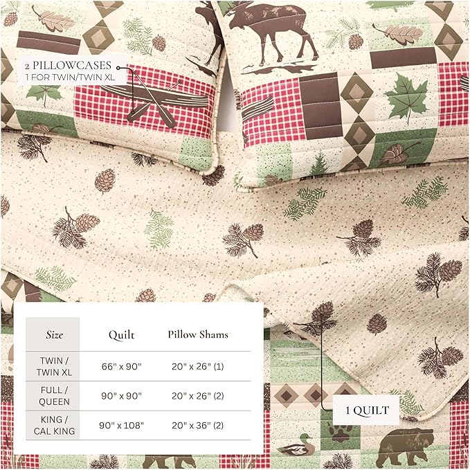 Great Bay Home 3-Piece Reversible Rustic Lodge Bedspread Full/Queen Size Quilt with 2 Shams. All-Season Quilt Set. Wilder Collection (Full/Queen)
