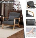 Modern Accent Chair, Cotton Linen Fabric Upholstered Lounge Armchair with Solid Wood Frame for Living Room, Bedroom, Reading Nook (Grey)