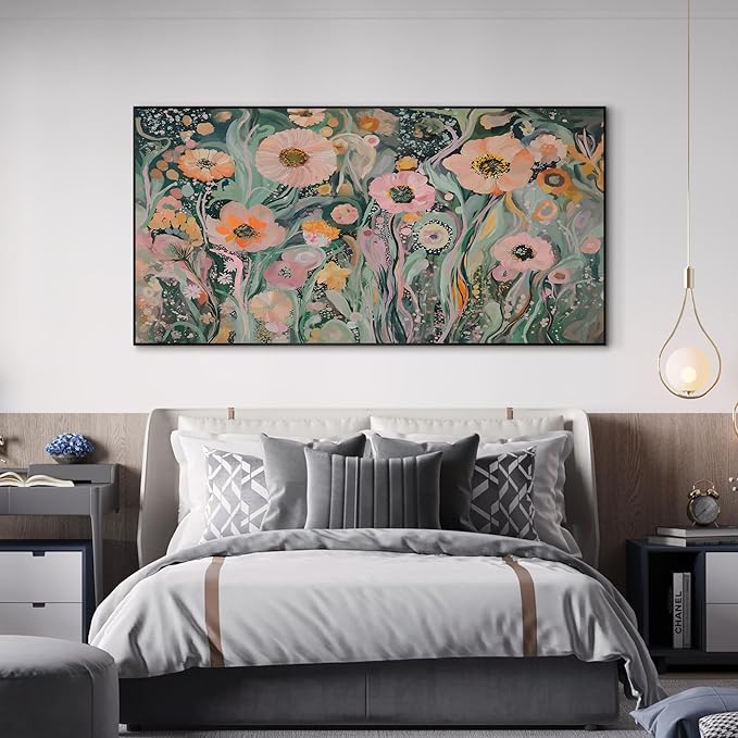 SIGNWIN 24"x46" Extra Large Framed Wall Art Whimsical Garden Bloom, Colorful Abstract Floral for Home Living Room Bedroom Decor (Frame Assembly Required)