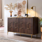 T4TREAM 6-Drawer Dresser Fluted Design, with Gold Accents (Dark Walnut)