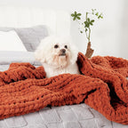 Amélie Home Chunky Knit Throw Blanket for Couch, Soft Chenille Crochet Blanket for Sofa, 50"x60", Burnt Orange