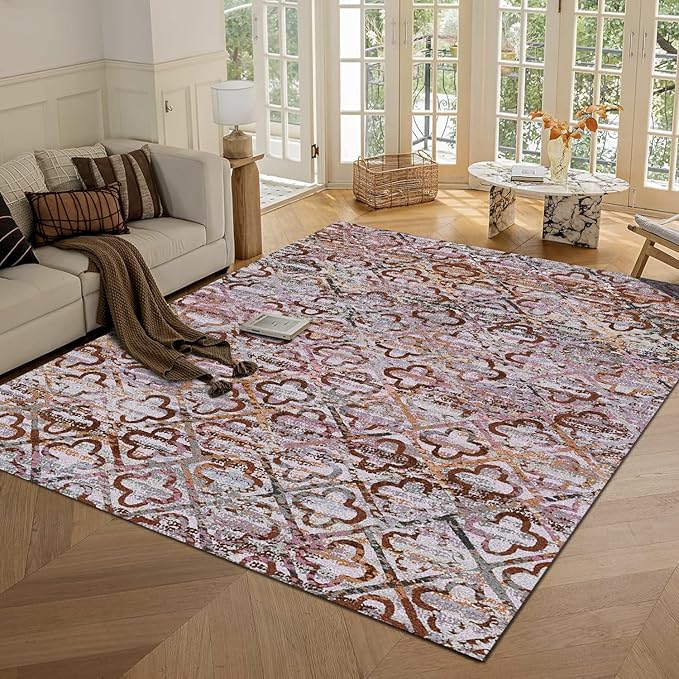 RUGSURE Washable Area Rugs, 4' x 6' - 1/6 Thick - Stain & Water Resistant Non-Slip - Perfect Resistant Rug for Living Room, Bedroom, Nursery, Pet & Child Friendly, Vibrant Colors Rugs, Purple